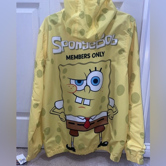 Spongebob Jacket Mens Womens Medium Members Only Nickelodeon Yellow Zip Hoodie - Picture 3 of 3
